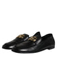 Black Leather Logo Slip On Loafers Shoes