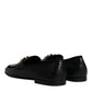 Black Leather Logo Slip On Loafers Shoes