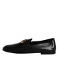 Black Leather Logo Slip On Loafers Shoes