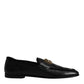 Black Leather Logo Slip On Loafers Shoes