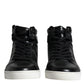 Black Leather High Top Men Sneakers Shoes