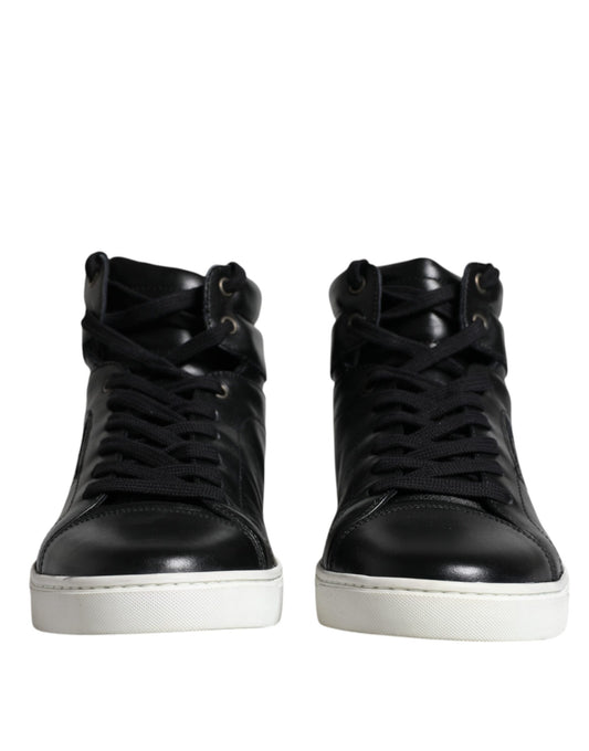 Black Leather High Top Men Sneakers Shoes