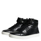 Black Leather High Top Men Sneakers Shoes