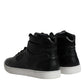 Black Leather High Top Men Sneakers Shoes