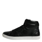 Black Leather High Top Men Sneakers Shoes