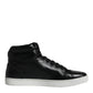 Black Leather High Top Men Sneakers Shoes