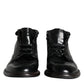 Black Leather Men Short Boots Lace Up Shoes