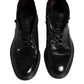 Black Leather Men Short Boots Lace Up Shoes