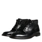 Black Leather Men Short Boots Lace Up Shoes