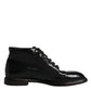 Black Leather Men Short Boots Lace Up Shoes