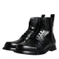 Black Leather Lace Up Mid Calf Boots Shoes