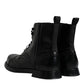 Black Leather Lace Up Mid Calf Boots Shoes