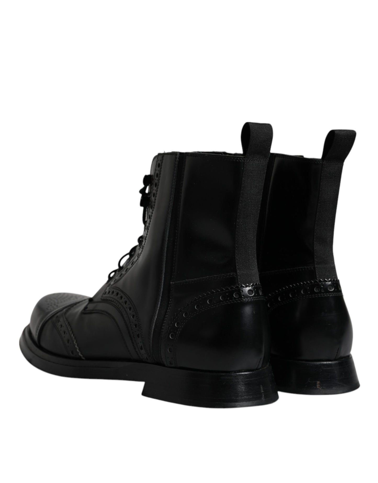 Black Leather Lace Up Mid Calf Boots Shoes