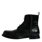 Black Leather Lace Up Mid Calf Boots Shoes