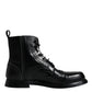 Black Leather Lace Up Mid Calf Boots Shoes