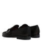 Black Leather Logo Slip On Men Loafers Shoes