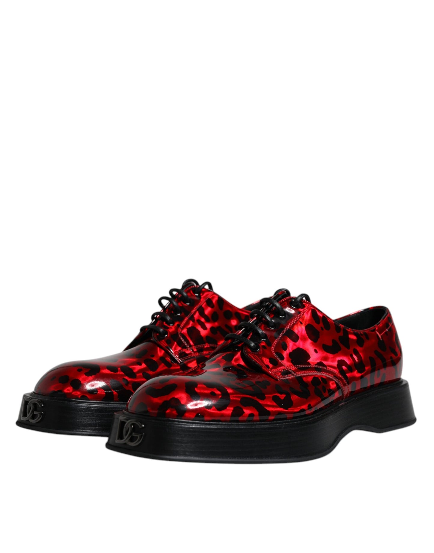 Red Black Leopard Lace Up Derby Dress Shoes