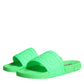 Green Leather Slides Sandals Beachwear Shoes