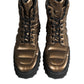 Bronze Padded Mid Calf Lace Up Boots Shoes