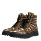 Bronze Padded Mid Calf Lace Up Boots Shoes