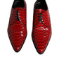 Red Textured Varnished Derby Men Formal Shoes