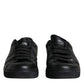 Black Leather Low Top Sneakers Shoes