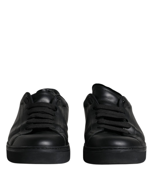 Black Leather Low Top Sneakers Shoes