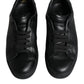 Black Leather Low Top Sneakers Shoes