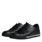 Black Leather Low Top Sneakers Shoes