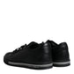 Black Leather Low Top Sneakers Shoes