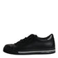 Black Leather Low Top Sneakers Shoes