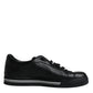 Black Leather Low Top Sneakers Shoes