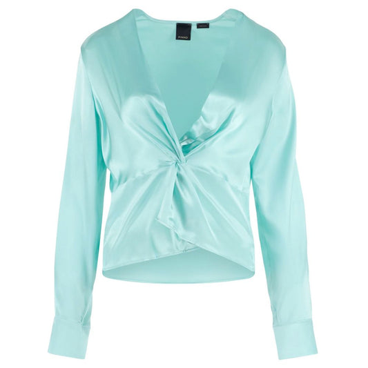 Green Silk Women Blouse with Deep V-Neck Detail