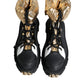 Black Gold Leather Trekking Ankle Boots Shoes