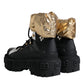 Black Gold Leather Trekking Ankle Boots Shoes