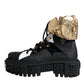 Black Gold Leather Trekking Ankle Boots Shoes