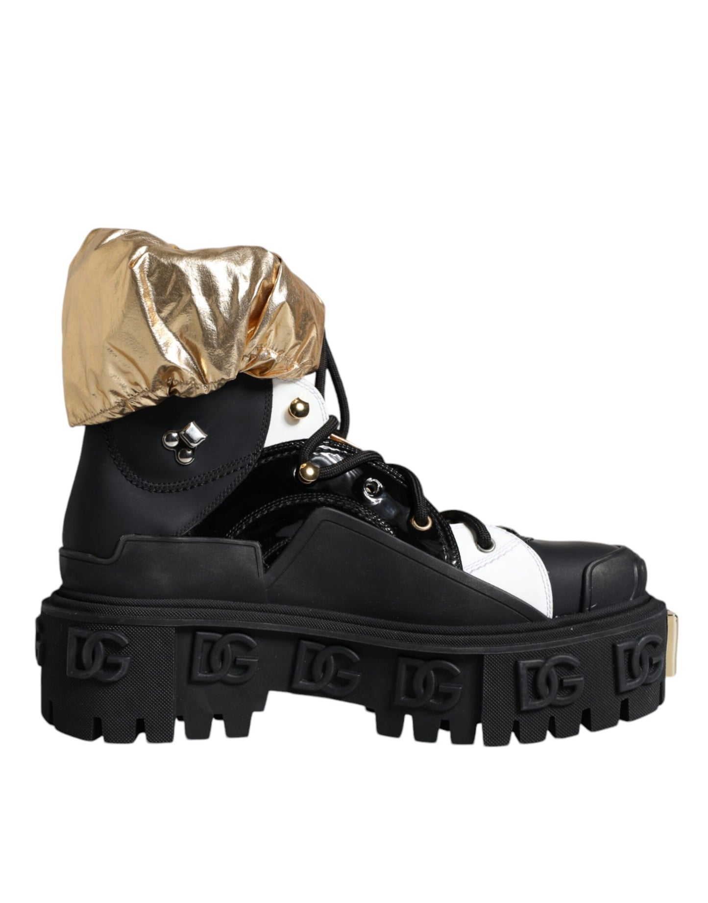 Black Gold Leather Trekking Ankle Boots Shoes