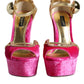 Pink Velvet Platform Ankle Strap Heel Sandals Shoes