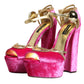 Pink Velvet Platform Ankle Strap Heel Sandals Shoes