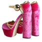 Pink Velvet Platform Ankle Strap Heel Sandals Shoes