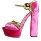 Pink Velvet Platform Ankle Strap Heel Sandals Shoes