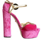 Pink Velvet Platform Ankle Strap Heel Sandals Shoes