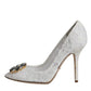 White Taormina Lace Crystal Heel Pumps Shoes