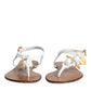 White Leather Coins Flip Flops Sandals Shoes