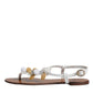 White Leather Coins Flip Flops Sandals Shoes