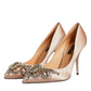 Beige Satin Crystal High Heels Pumps Shoes