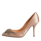 Beige Satin Crystal High Heels Pumps Shoes