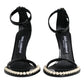 Black Keira Leather Faux Pearl Sandals Heels Shoes