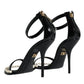 Black Keira Leather Faux Pearl Sandals Heels Shoes