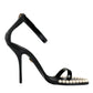 Black Keira Leather Faux Pearl Sandals Heels Shoes